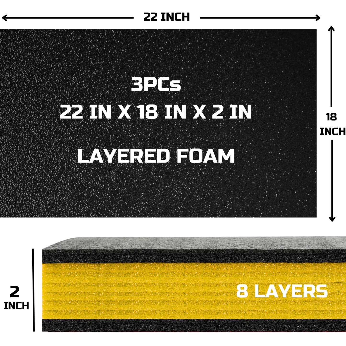 ONREVA Tool Box Foam 22x18x2 inch 3Pack, Foam Inserts for Cases, Polyethylene Storage Sheets for Toolbox Hard Case, Tool Shadow Insert, Kaizen Organizer Sheet, Black with Yellow