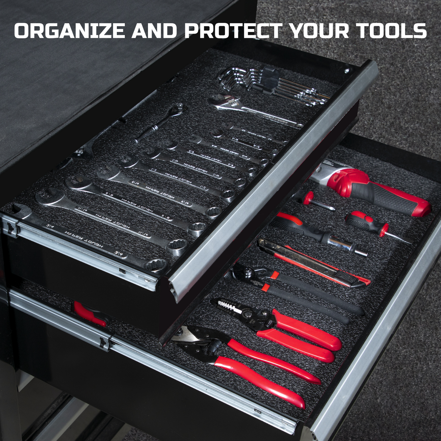 ONREVA Tool Box Foam 48x24x3 inch 1PC, Foam Inserts for Cases, Polyethylene Storage Sheets for Toolbox Hard Case, Tool Shadow Insert, Kaizen Organizer Sheet, Black with Red
