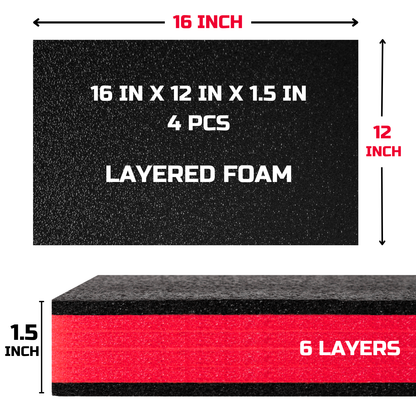 ONREVA Tool Box Foam 4Pack 16x12x1.5 inch, Foam Inserts for Cases, Polyethylene Storage Sheets for Toolbox Hard Case, Tool Shadow Insert, Kaizen Organizer Sheet