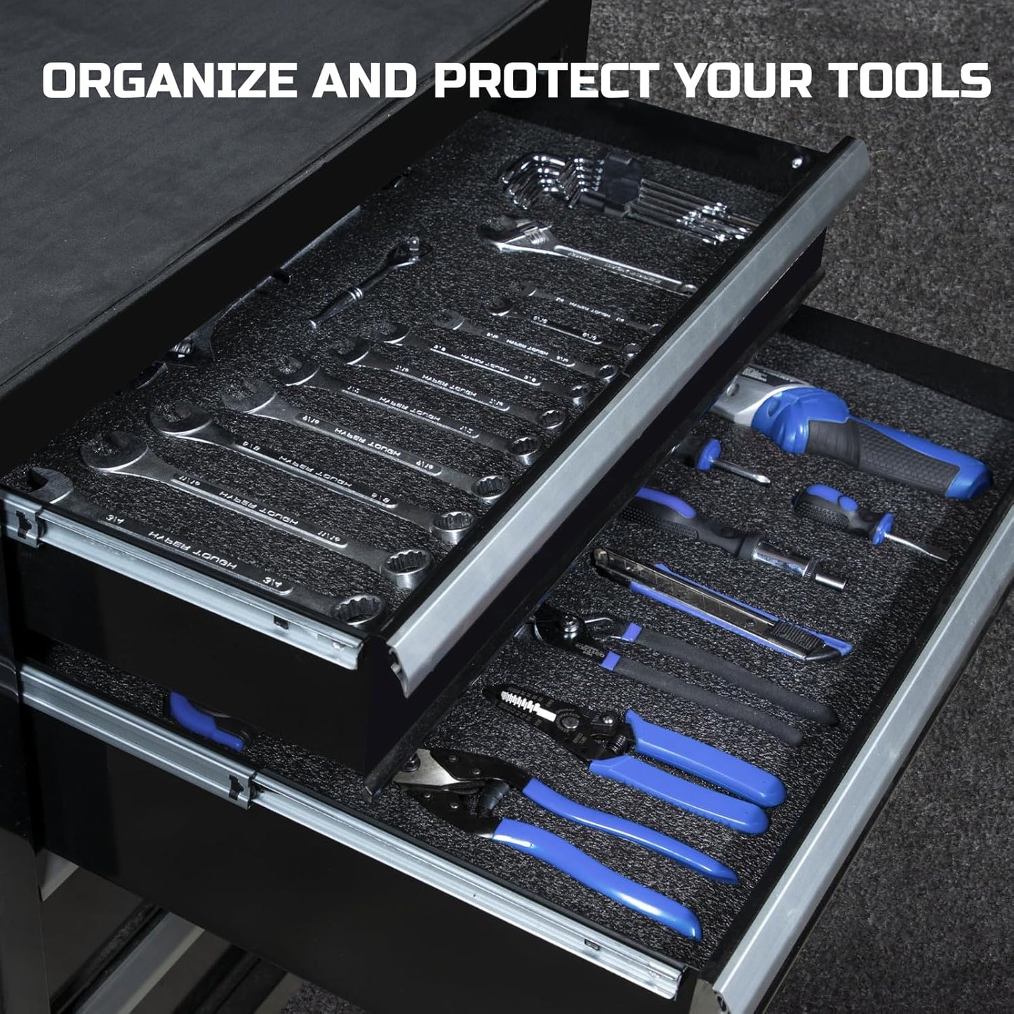 ONREVA Tool Box Foam 16x12x2 inch 3Pack, Foam Inserts for Cases, Polyethylene Storage Sheets for Toolbox Hard Case, Tool Shadow Insert, Kaizen Organizer Sheet, Black with Blue