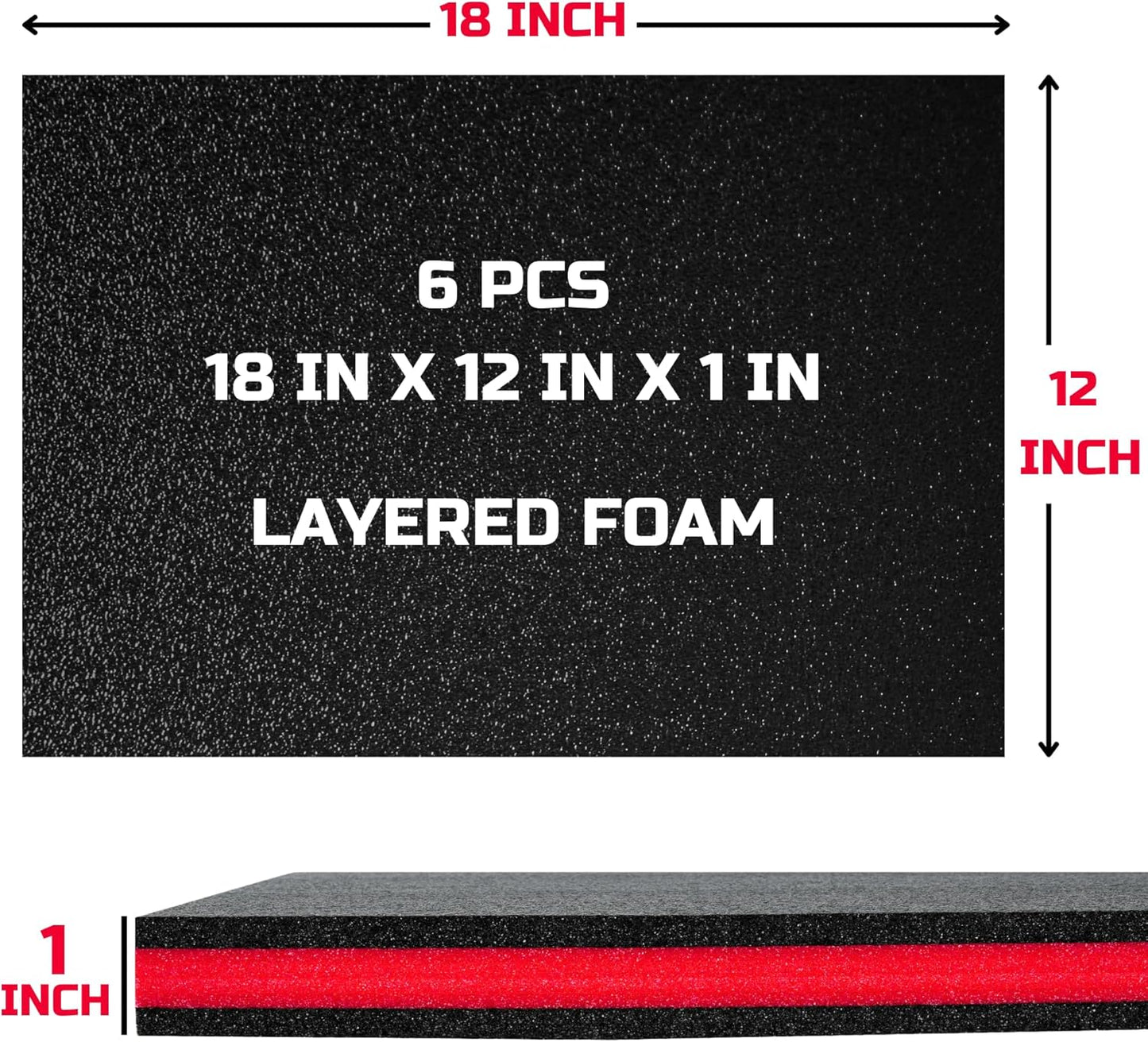 ONREVA Tool Box Foam 6Pack 18x12x1 inch, Foam Inserts for Cases, Polyethylene Storage Sheets for Toolbox Hard Case, Tool Shadow Insert, Kaizen Organizer Sheet