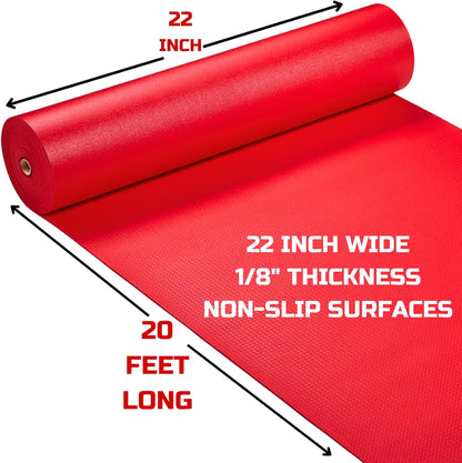 ONREVA Tool Box Liner 22 inch wide x 20 ft Large, Thick Heavy Duty Toolbox Drawer Liners, Rolling Tool Chest Foam Mat, Shelf Rubber Mat, Non-slip Organizer Pad for Cabinet Workbench, Red