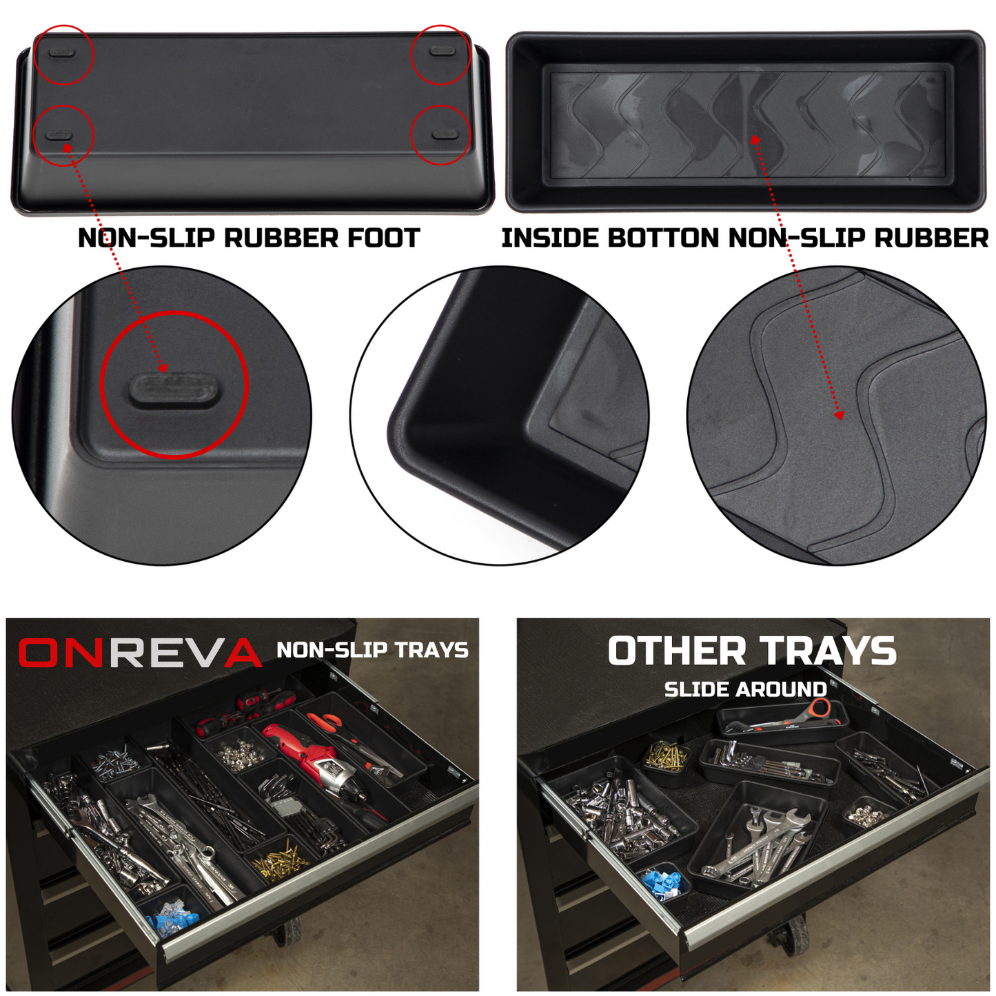 ONREVA 6 PCs Tool Box Organizer Tray Set, Toolbox Storage Non-slip Trays, Rolling Tool Chest Drawer Dividers, Tool Cabinet Bins, Hardware, Screws, Nuts, Screwdrivers, pliers, Small Tools Organization