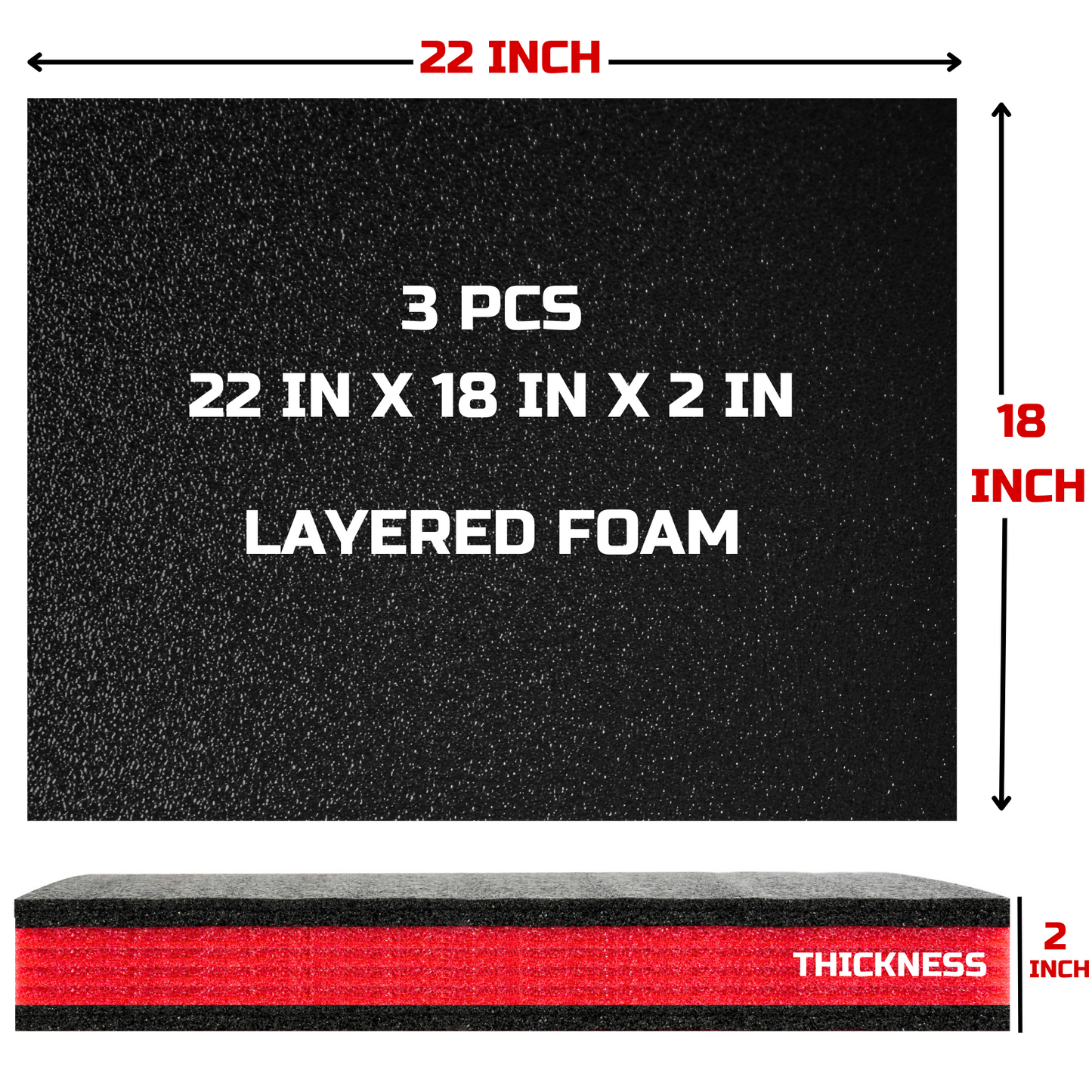 Tool Box Foam 3Pack 22x18x2 inch, Foam Inserts for Cases, Polyethylene Tool Foam Sheets, Drawer Liner Foam, Toolbox Kaizen Organizer and Storage Tool Shadow