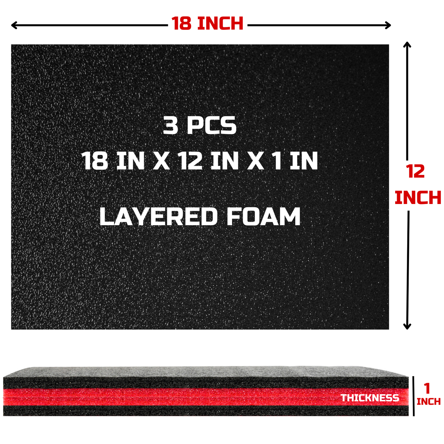 Tool Box Foam 3Pack 18x12x1 inch, Foam Inserts for Cases, Polyethylene Tool Foam Sheets, Drawer Foam Liner, Tool Box Organizers and Storage, Toolbox Shadow Organizer