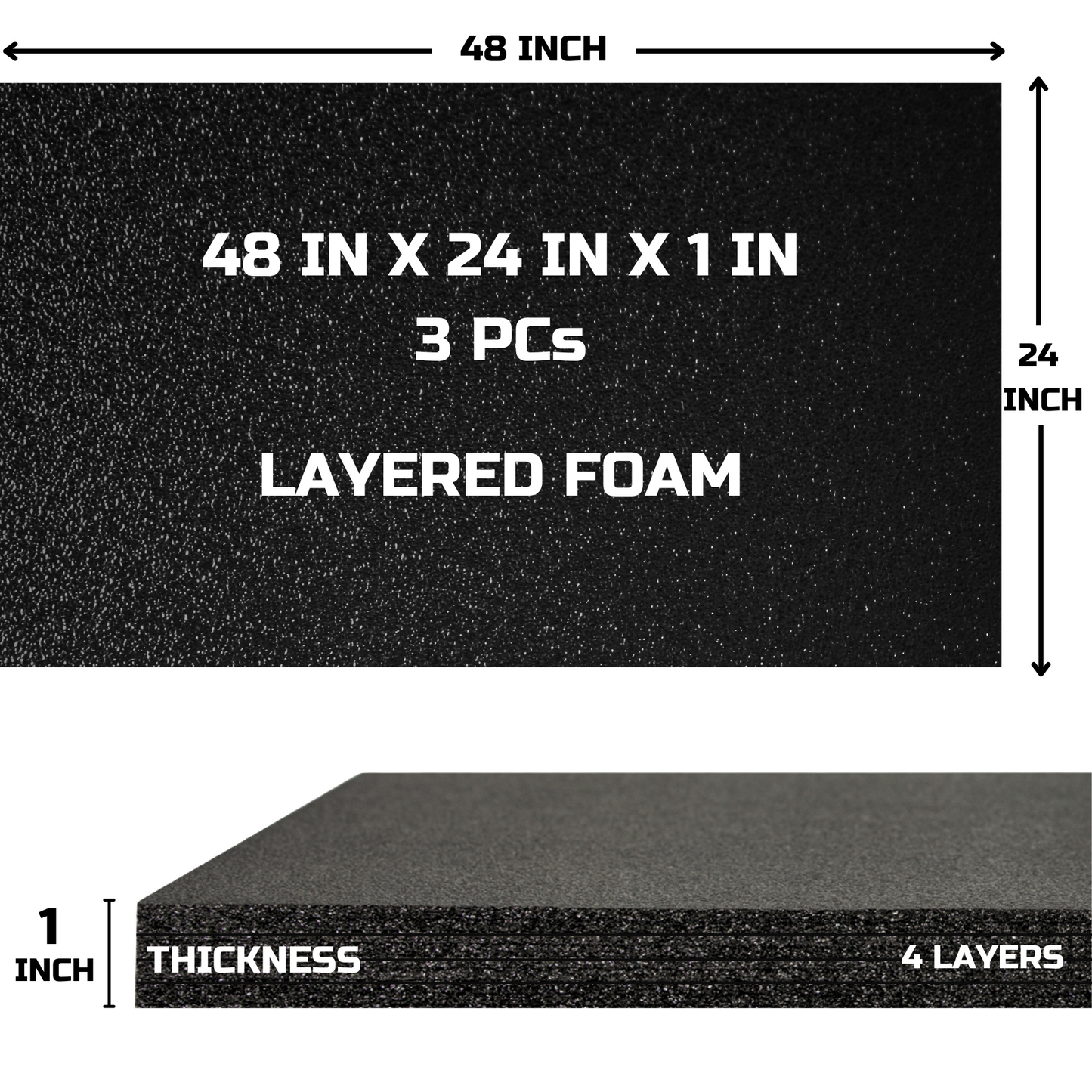 ONREVA Tool Box Foam 48x24x1 inch 3Pack, Foam Inserts for Cases, Polyethylene Storage Sheets for Toolbox Hard Case, Tool Shadow Insert, Kaizen Organizer Sheet, Black