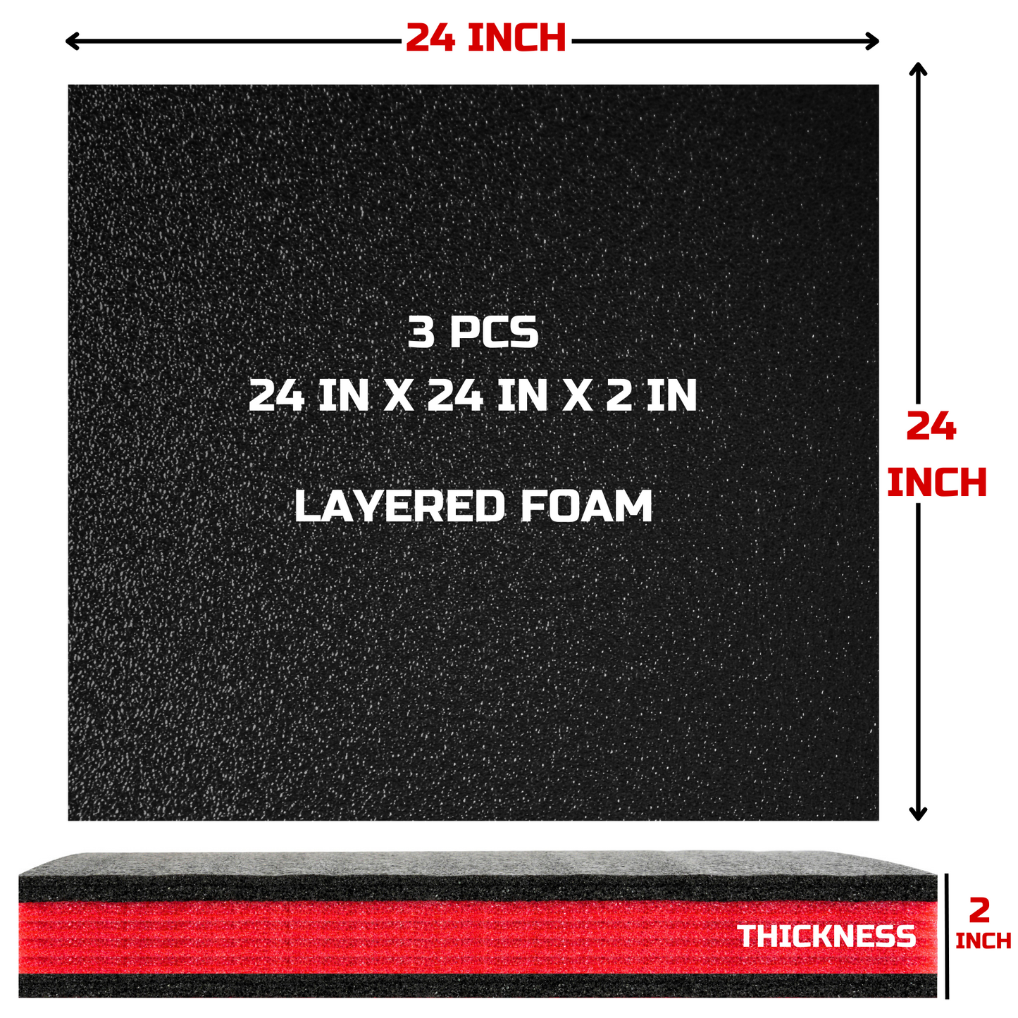 Tool Box Foam 3Pack 24x24x2 inch, Foam Inserts for Cases, Polyethylene Tool Foam Sheets, Drawer Foam Liner, Tool Box Organizers and Storage, Toolbox Shadow Organizer