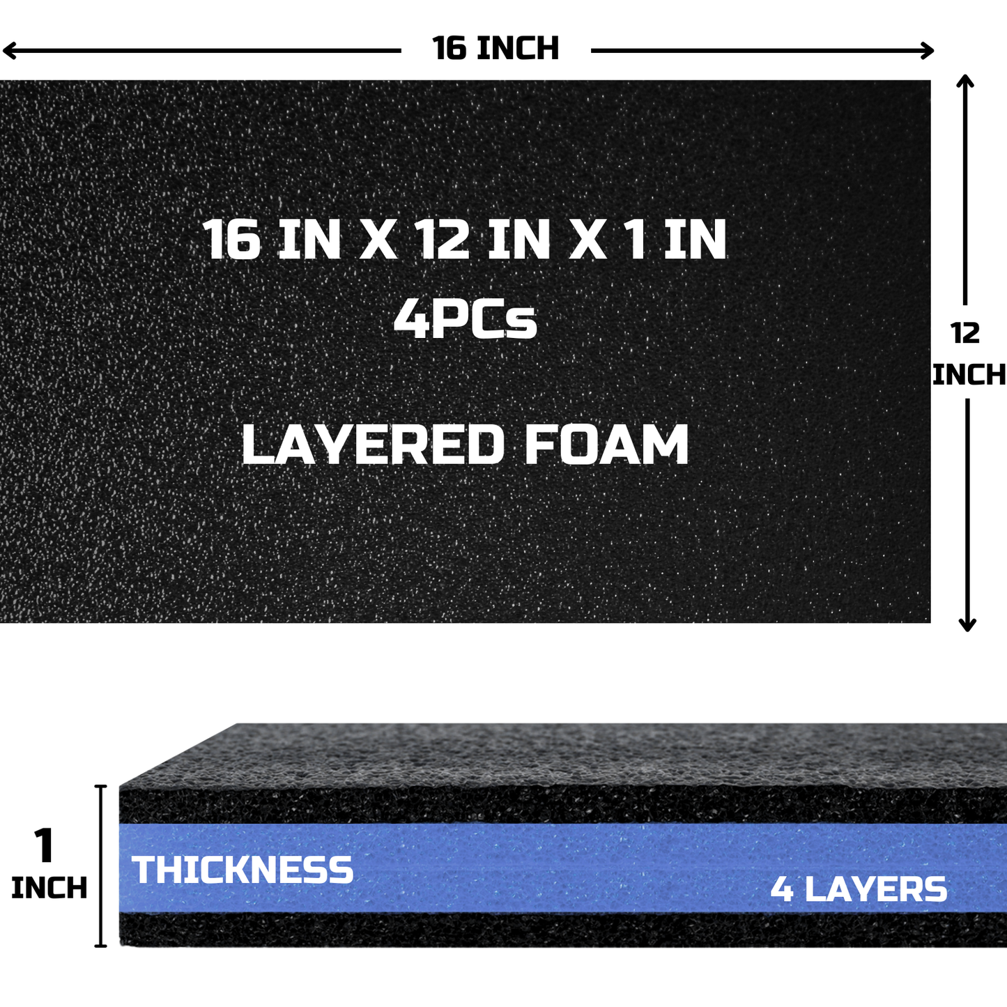 ONREVA Tool Box Foam 16x12x1 inch 4Pack, Foam Inserts for Cases, Polyethylene Storage Sheets for Toolbox Hard Case, Tool Shadow Insert, Kaizen Organizer Sheet, Black with Blue