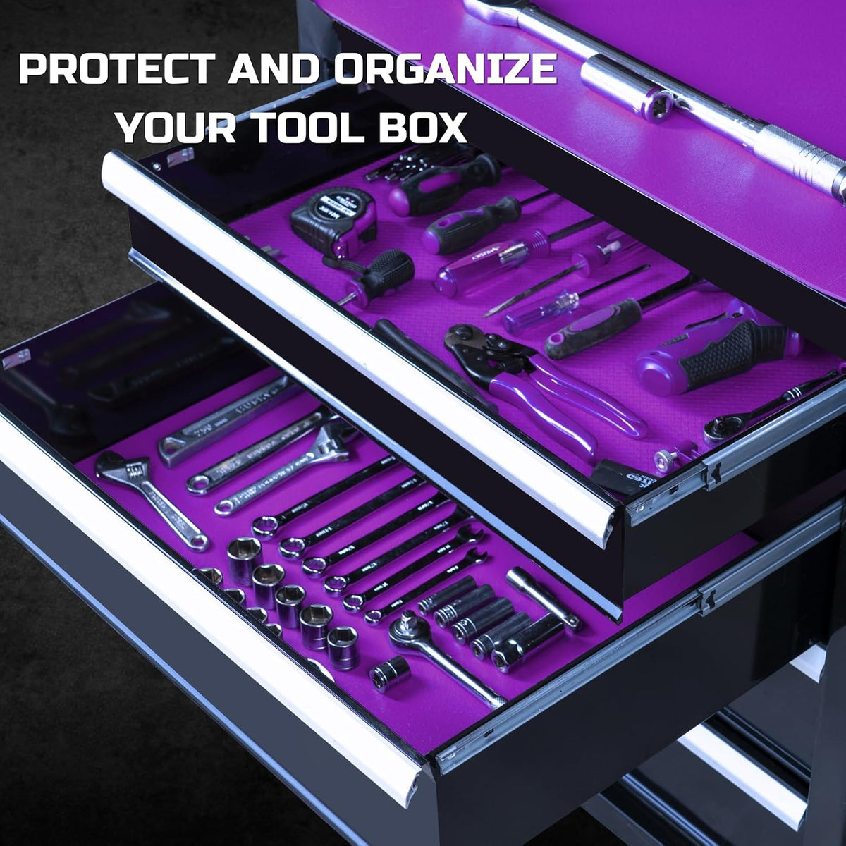 Tool Box Liner 24" Wide x 24 Ft, 1/8" Thick Heavy Duty Toolbox Drawer Liners for Tool Chest Cabinet Workbench & Garage Shelf, Protective Non-Slip Mat for Mechanics & Workshops, Purple