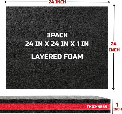 Tool Box Foam, 3Pack 24x24x1 inch, Foam Inserts for Cases, Polyethylene Storage Sheets for Toolbox Hard Case, Tool Shadow Insert, Kaizen Organizer Sheet