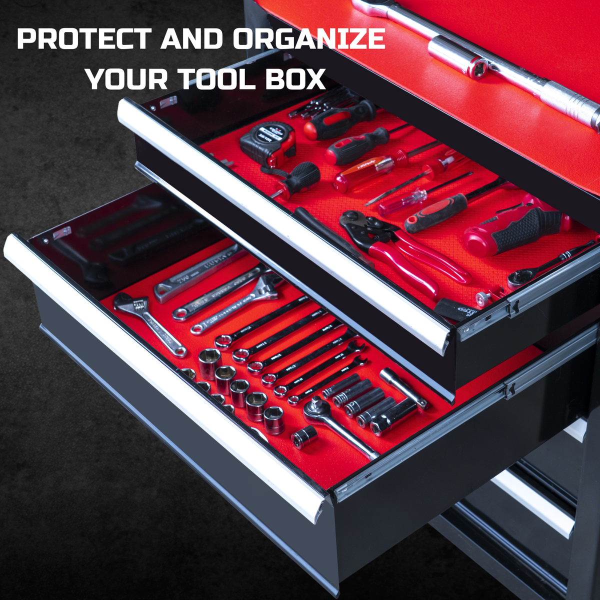 ONREVA Tool Box Liner 24 inch Wide x 24 ft Large, Thick Heavy Duty Toolbox Drawer Liners, Rolling Tool Chest Foam Mat, Shelf Rubber Mat, Non-Slip Organizer Pad for Cabinet Workbench, Red
