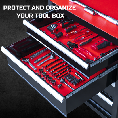 ONREVA Tool Box Liner 24 inch Wide x 24 ft Large, Thick Heavy Duty Toolbox Drawer Liners, Rolling Tool Chest Foam Mat, Shelf Rubber Mat, Non-Slip Organizer Pad for Cabinet Workbench, Red