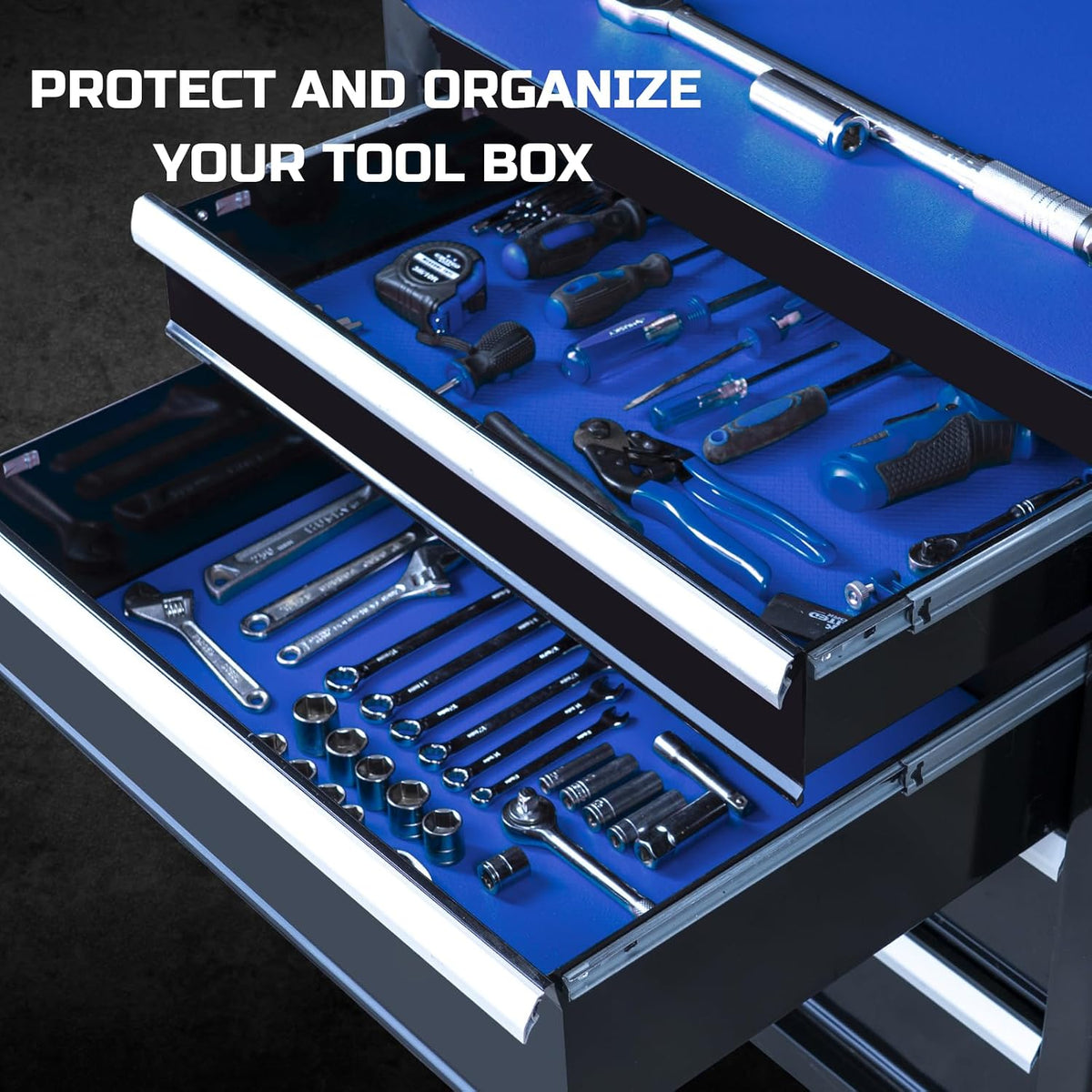 Tool Box Liner 18" Wide x 24 Ft, 1/8" Thick Heavy Duty Toolbox Drawer Liners for Tool Chest Cabinet Workbench & Garage Shelf, Protective Non-Slip Mat for Mechanics & Workshops, Blue