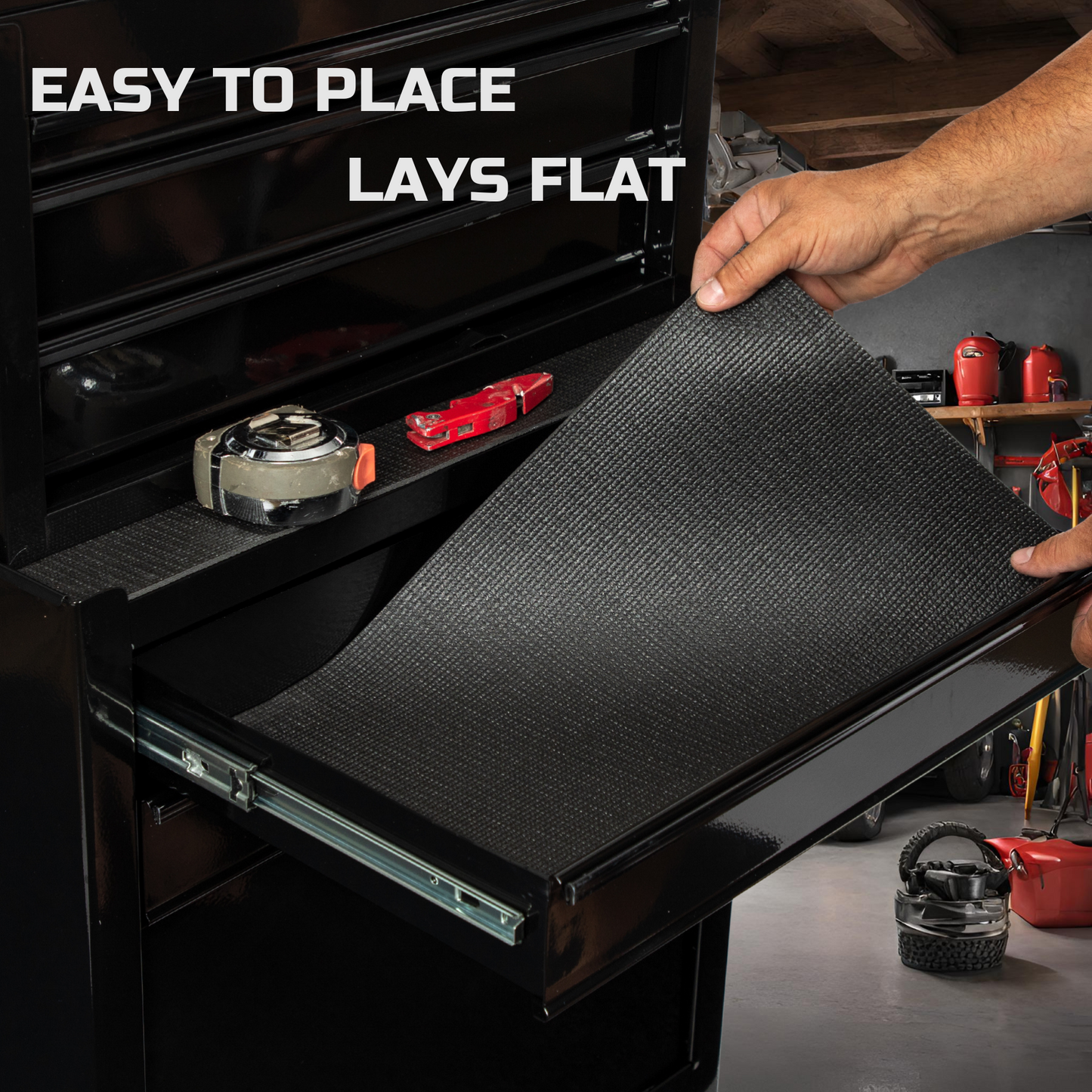 Tool Box Liner 16 inch Wide x 18 ft Large, Thick Heavy Duty Toolbox Drawer Liners, Rolling Tool Chest Liner Foam, Shelf Rubber Mat, Red Non-Slip Organizer Liner for Cabinet, Workbench