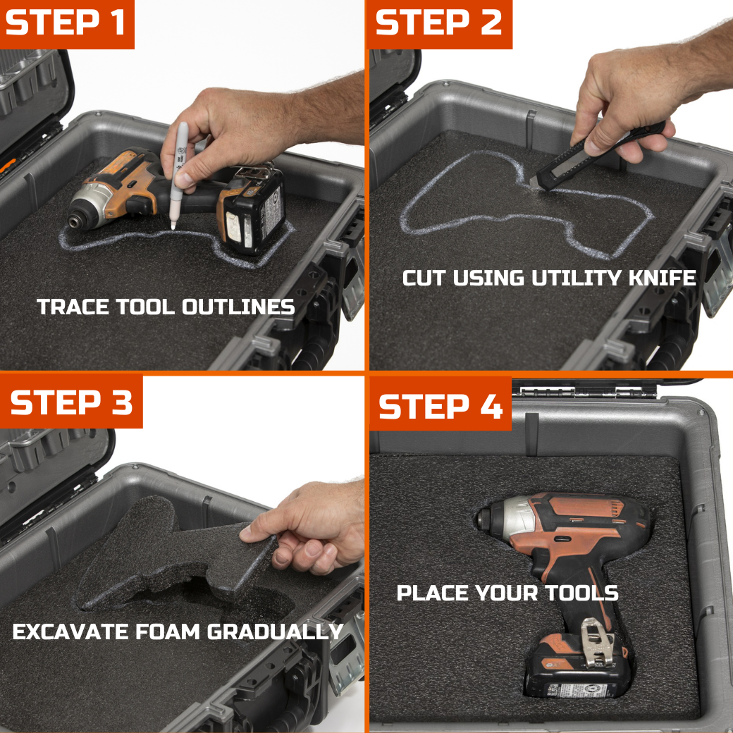 Tool Box Foam, 1PC 48x24x2 inch, Foam Inserts for Cases, Polyethylene Storage Sheets for Toolbox Hard Case, Tool Shadow Insert, Kaizen Organizer Sheet, Black with Orange