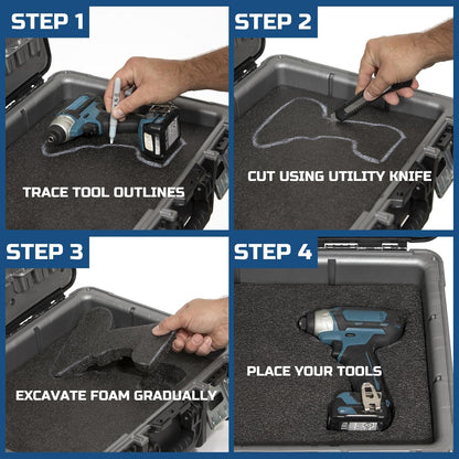 ONREVA Tool Box Foam 16x12x2 inch 3Pack, Foam Inserts for Cases, Polyethylene Storage Sheets for Toolbox Hard Case, Tool Shadow Insert, Kaizen Organizer Sheet, Black with Blue