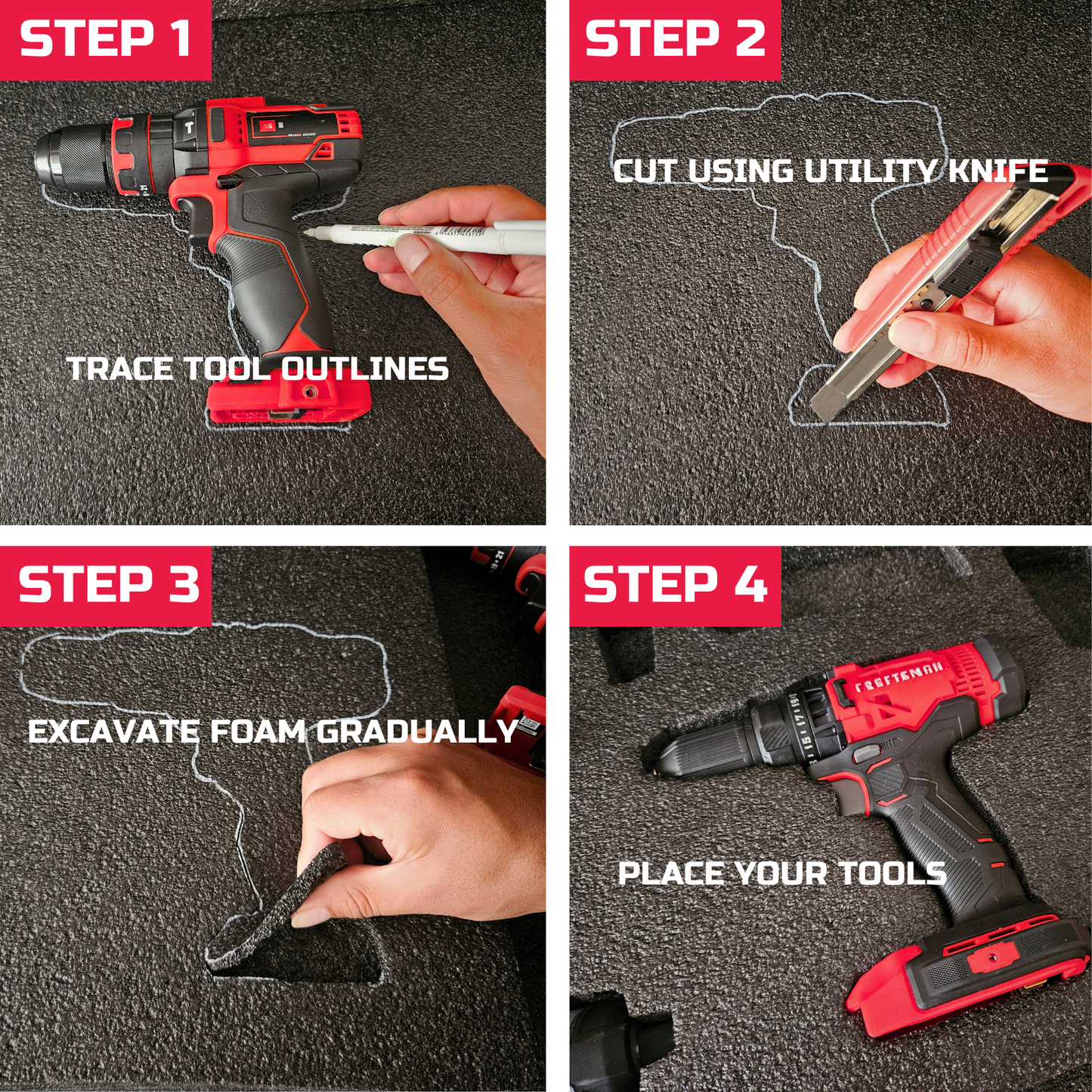 Tool Box Foam 3Pack 22x18x2 inch, Foam Inserts for Cases, Polyethylene Tool Foam Sheets, Drawer Foam Liner, Tool Box Organizers and Storage, Toolbox Shadow Organizer