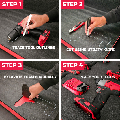 ONREVA Tool Box Foam 48x24x1.5 inch 2Pack, Foam Inserts for Cases, Polyethylene Storage Sheets for Toolbox Hard Case, Tool Shadow Insert, Kaizen Organizer Sheet, Black with Red