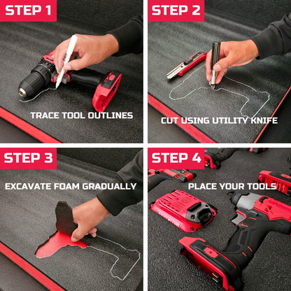 ONREVA Tool Box Foam 22x20x2 inch 3Pack, Foam Inserts for Cases, Polyethylene Storage Sheets for Toolbox Hard Case, Tool Shadow Insert, Kaizen Organizer Sheet, Black with Red