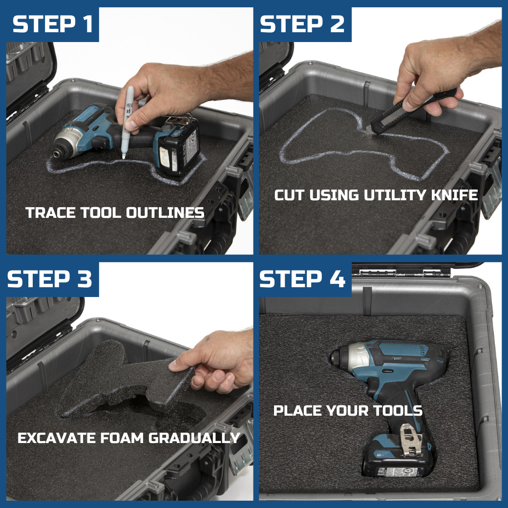 Tool Box Foam, 1PC 48x24x1 inch, Foam Inserts for Cases, Polyethylene Storage Sheets for Toolbox Hard Case, Tool Shadow Insert, Kaizen Organizer Sheet, Black with Blue