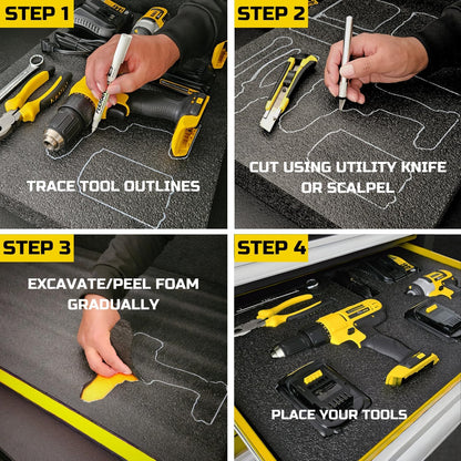 ONREVA Tool Box Foam Organizer 48x24x1.5 inch 1PC, Kaizen Sheets for Pro Tool Control, Custom Tool Shadow Inserts for Cases & Drawers, High Density Polyethylene Foam, Yellow