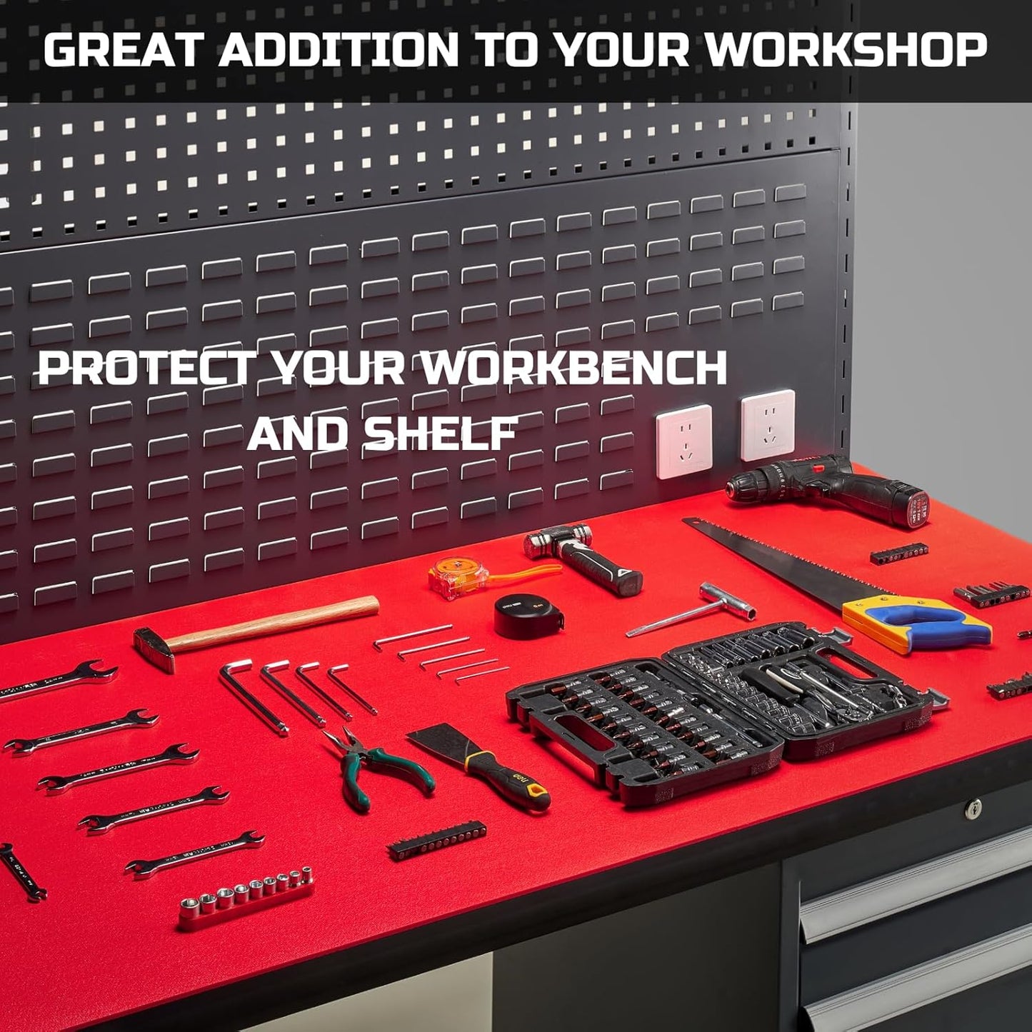 ONREVA Tool Box Liner 24 inch Wide x 24 ft Large, Thick Heavy Duty Toolbox Drawer Liners, Rolling Tool Chest Foam Mat, Shelf Rubber Mat, Non-Slip Organizer Pad for Cabinet Workbench, Red