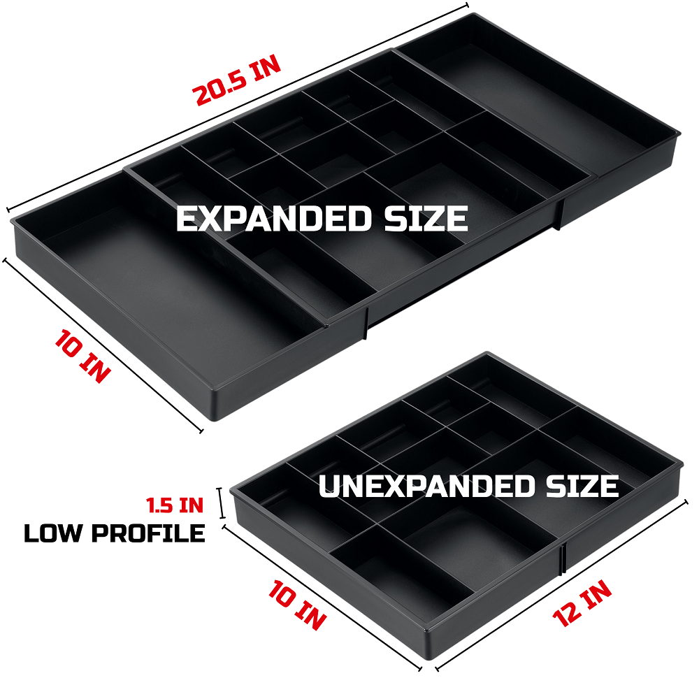 Tool Box Organizer Tray Divider Set, Expandable Large Toolbox Storage Tray Kit, Rolling Tool Chest Drawer Bins, Hardware Screwdrivers Pliers Organization, 2pcs low profile Trays