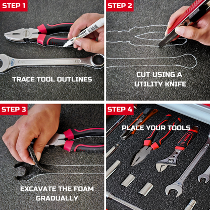 ONREVA Tool Box Foam 48x24x1 inch 3Pack, Foam Inserts for Cases, Polyethylene Storage Sheets for Toolbox Hard Case, Tool Shadow Insert, Kaizen Organizer Sheet, Black