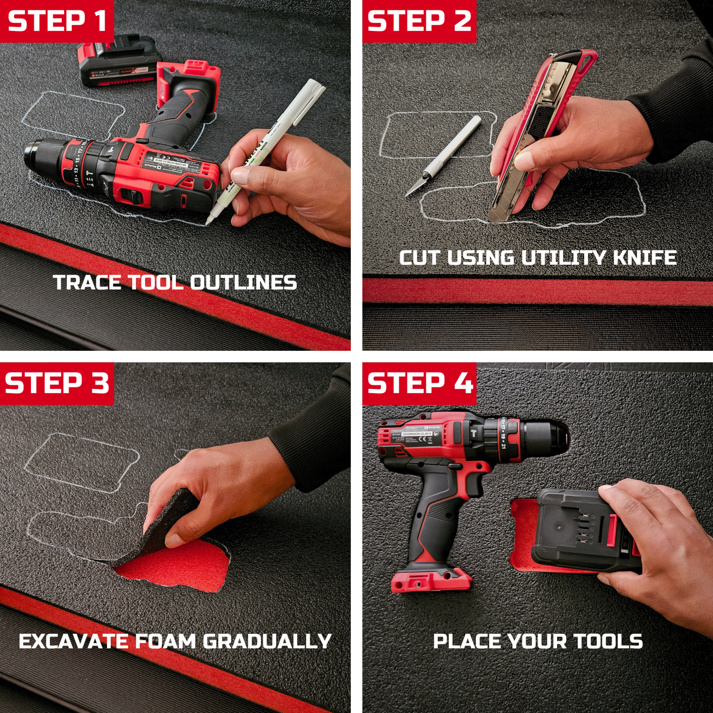 Tool Box Foam 3Pack 22x18x2 inch, Foam Inserts for Cases, Polyethylene Tool Foam Sheets, Drawer Liner Foam, Toolbox Kaizen Organizer and Storage Tool Shadow