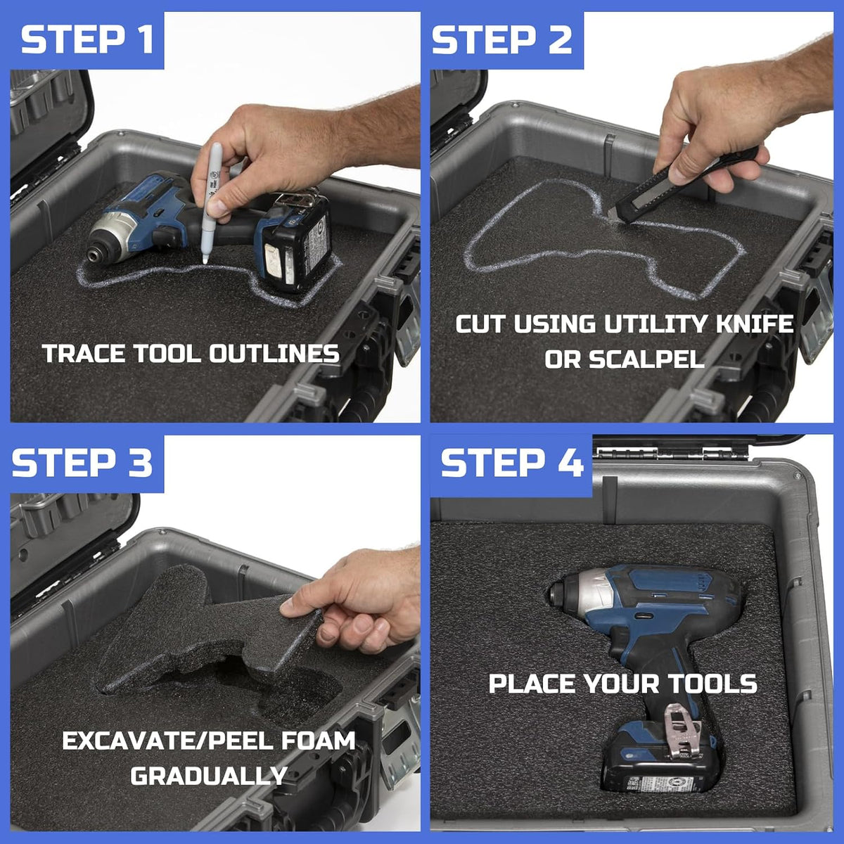 ONREVA Tool Box Foam Organizer 48x24x1.5 inch 1PC, Kaizen Sheets for Pro Tool Control, Custom Tool Shadow Inserts for Cases & Drawers, High Density Polyethylene Foam, Blue