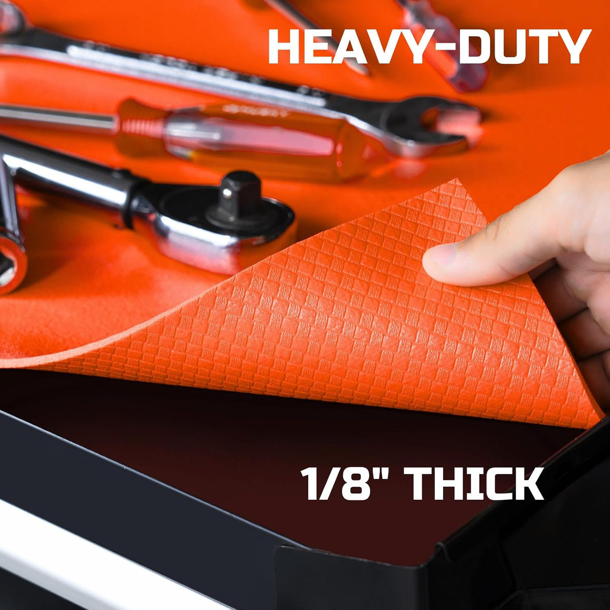 Tool Box Liner 16" Wide x 18 Ft, 1/8" Thick Heavy Duty Toolbox Drawer Liners for Tool Chest Cabinet Workbench & Garage Shelf, Protective Non-Slip Mat for Mechanics & Workshops, Orange