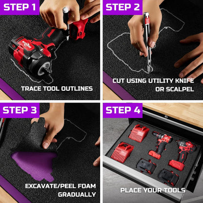 Tool Box Foam Organizer 16x12x1 inch 4 Pack, Kaizen Sheets for Pro Tool Control, Custom Tool Shadow Inserts for Cases & Drawers, High Density Polyethylene Foam, Purple