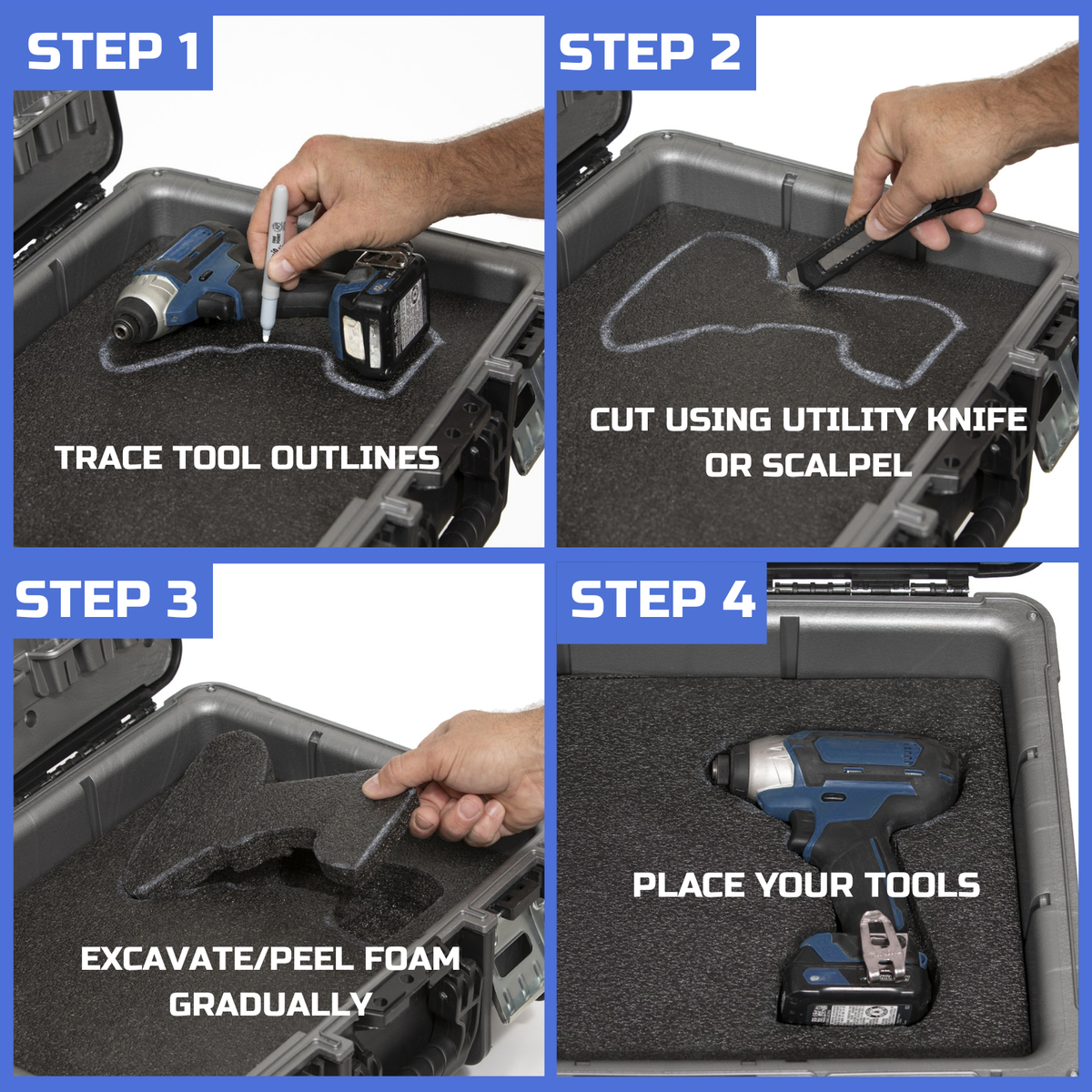 ONREVA Tool Box Foam Organizer 54x22x2 inch 1PC, Kaizen Sheets for Pro Tool Control, Custom Tool Shadow Inserts for Cases & Drawers, High Density Polyethylene Foam, Black with Blue