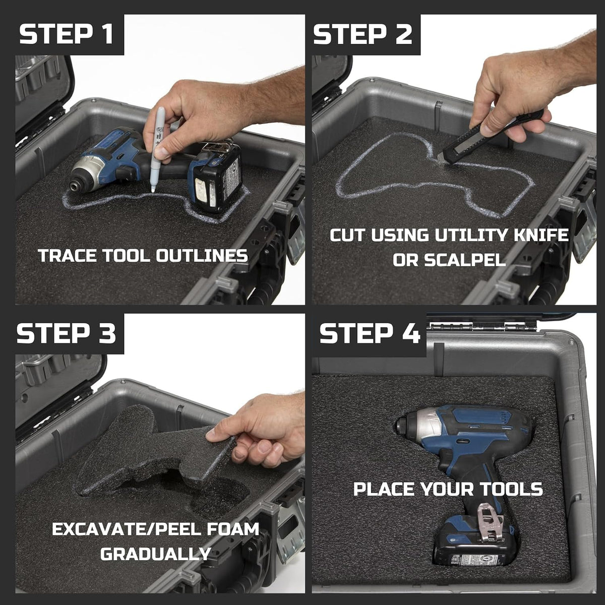 ONREVA Tool Box Foam Organizer 54x16x2 inch 1PC, Kaizen Sheets for Pro Tool Control, Custom Tool Shadow Inserts for Cases & Drawers, High Density Polyethylene Foam, Black