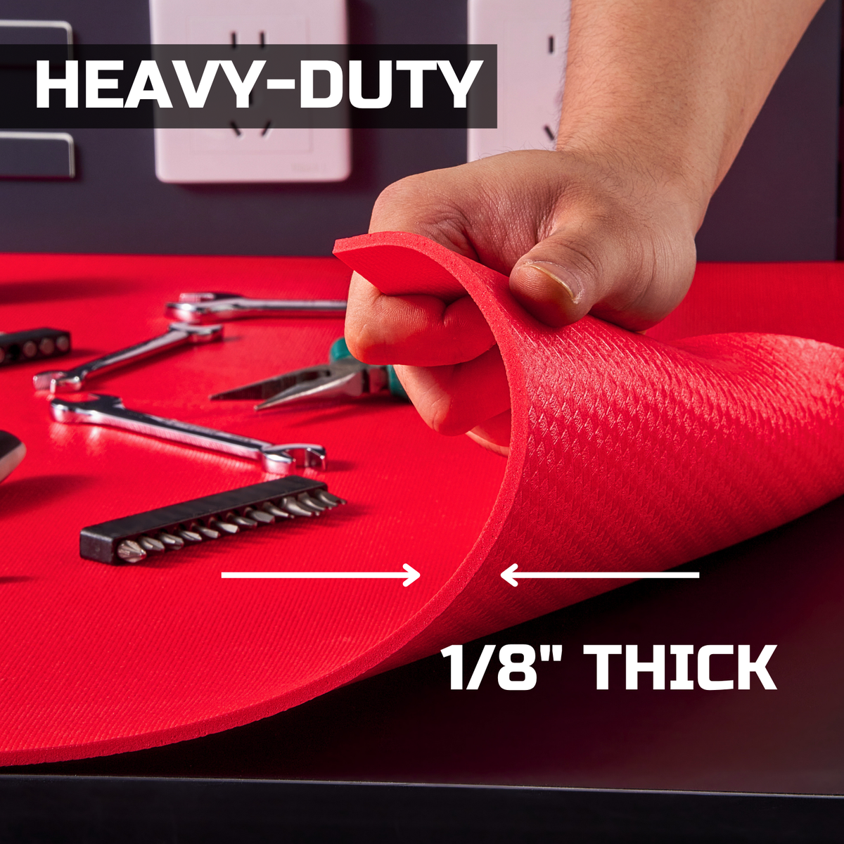 ONREVA Tool Box Liner 24 inch Wide x 24 ft Large, Thick Heavy Duty Toolbox Drawer Liners, Rolling Tool Chest Foam Mat, Shelf Rubber Mat, Non-Slip Organizer Pad for Cabinet Workbench, Red