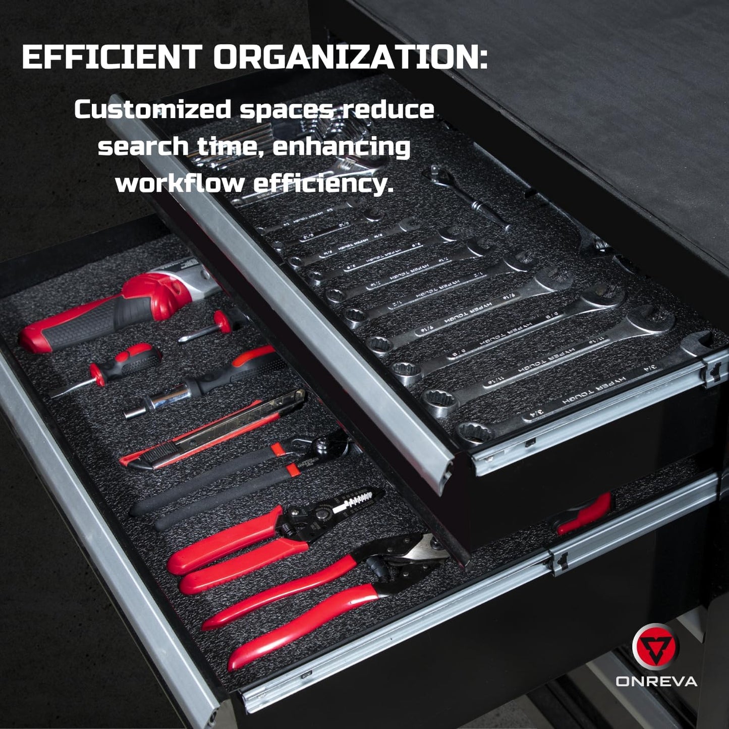 ONREVA Tool Box Foam 4Pack 2pc 18x12x2in & 2pc 18x12x1in, Foam Inserts for Cases, Polyethylene Storage Sheets for Toolbox Hard Case, Tool Shadow Insert, Kaizen Organizer Sheet, Black with Red