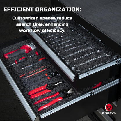 ONREVA Tool Box Foam 4Pack 2pc 16x12x2in & 2pc 16x12x1in, Foam Inserts for Cases, Polyethylene Storage Sheets for Toolbox Hard Case, Tool Shadow Insert, Kaizen Organizer Sheet, Black with Red