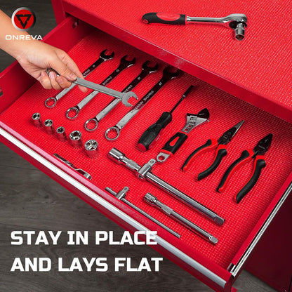 ONREVA Tool Box Liner 24 inch Wide x 24 ft Large, Thick Heavy Duty Toolbox Drawer Liners, Rolling Tool Chest Foam Mat, Shelf Rubber Mat, Non-Slip Organizer Pad for Cabinet Workbench, Red