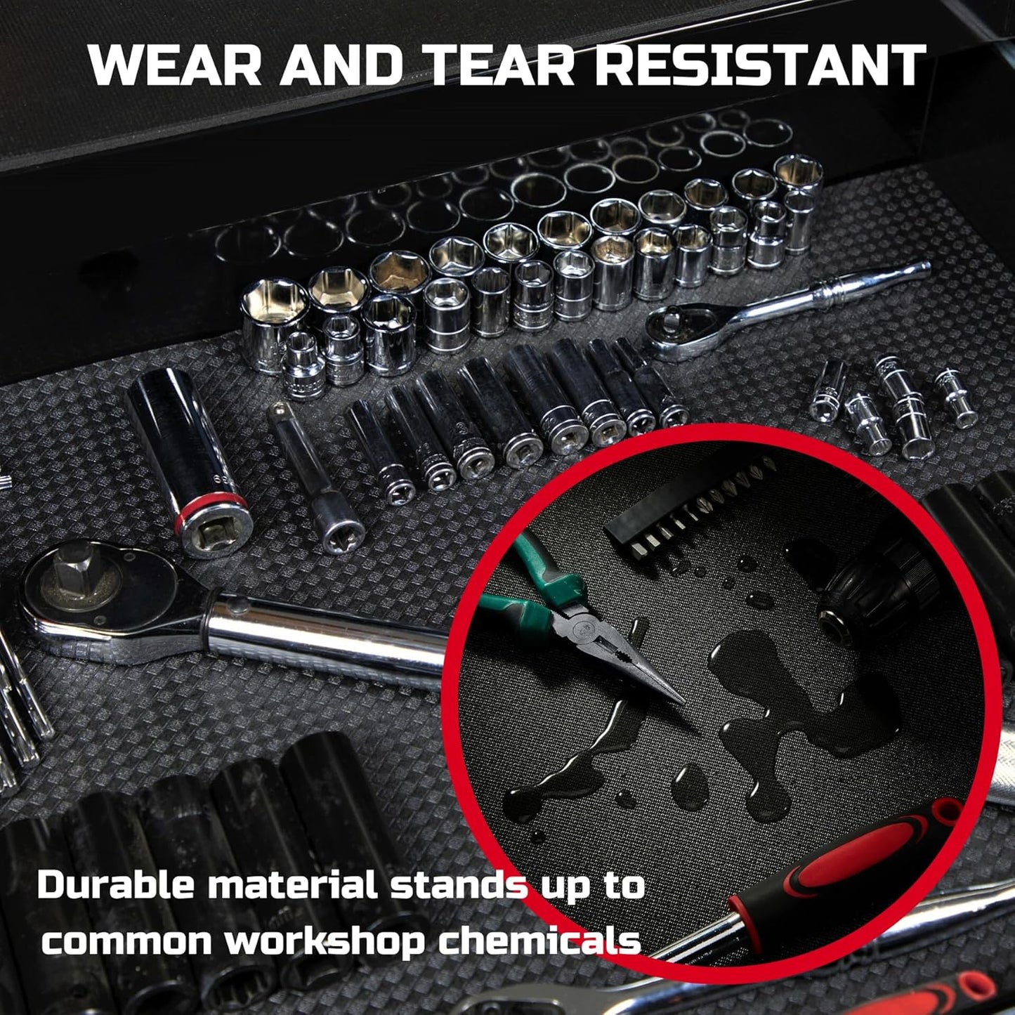 ONREVA Tool Box Liner 20 inch wide x 19 ft Large, Thick Heavy Duty Toolbox Drawer Liners, Rolling Tool Chest Foam Mat, Shelf Rubber Mat, Black Non-slip Organizer Pad for Cabinet, Workbench