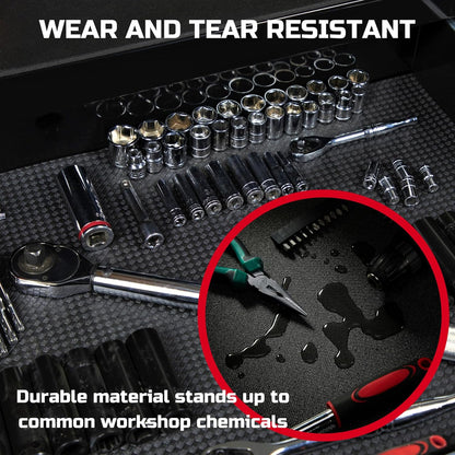 ONREVA Tool Box Liner 20 inch wide x 19 ft Large, Thick Heavy Duty Toolbox Drawer Liners, Rolling Tool Chest Foam Mat, Shelf Rubber Mat, Black Non-slip Organizer Pad for Cabinet, Workbench