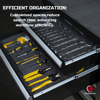 ONREVA Tool Box Foam 22x18x1 inch 4Pack, Foam Inserts for Cases, Polyethylene Storage Sheets for Toolbox Hard Case, Tool Shadow Insert, Kaizen Organizer Sheet, Black with Yellow