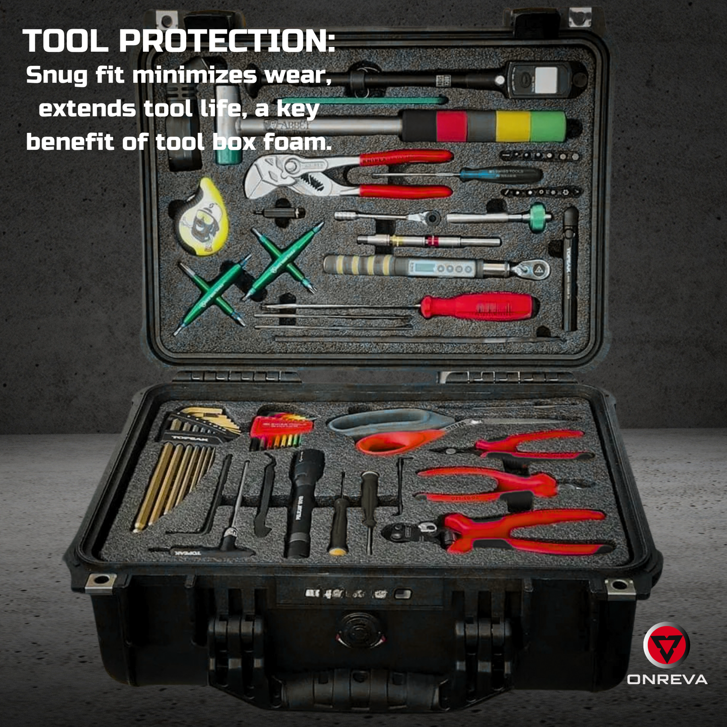 ONREVA Tool Box Foam 22x18x1 inch 4Pack, Foam Inserts for Cases, Polyethylene Storage Sheets for Toolbox Hard Case, Tool Shadow Insert, Kaizen Organizer Sheet, Black