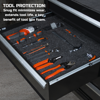 Tool Box Foam, 1PC 48x24x1 inch, Foam Inserts for Cases, Polyethylene Storage Sheets for Toolbox Hard Case, Tool Shadow Insert, Kaizen Organizer Sheet, Black with Orange
