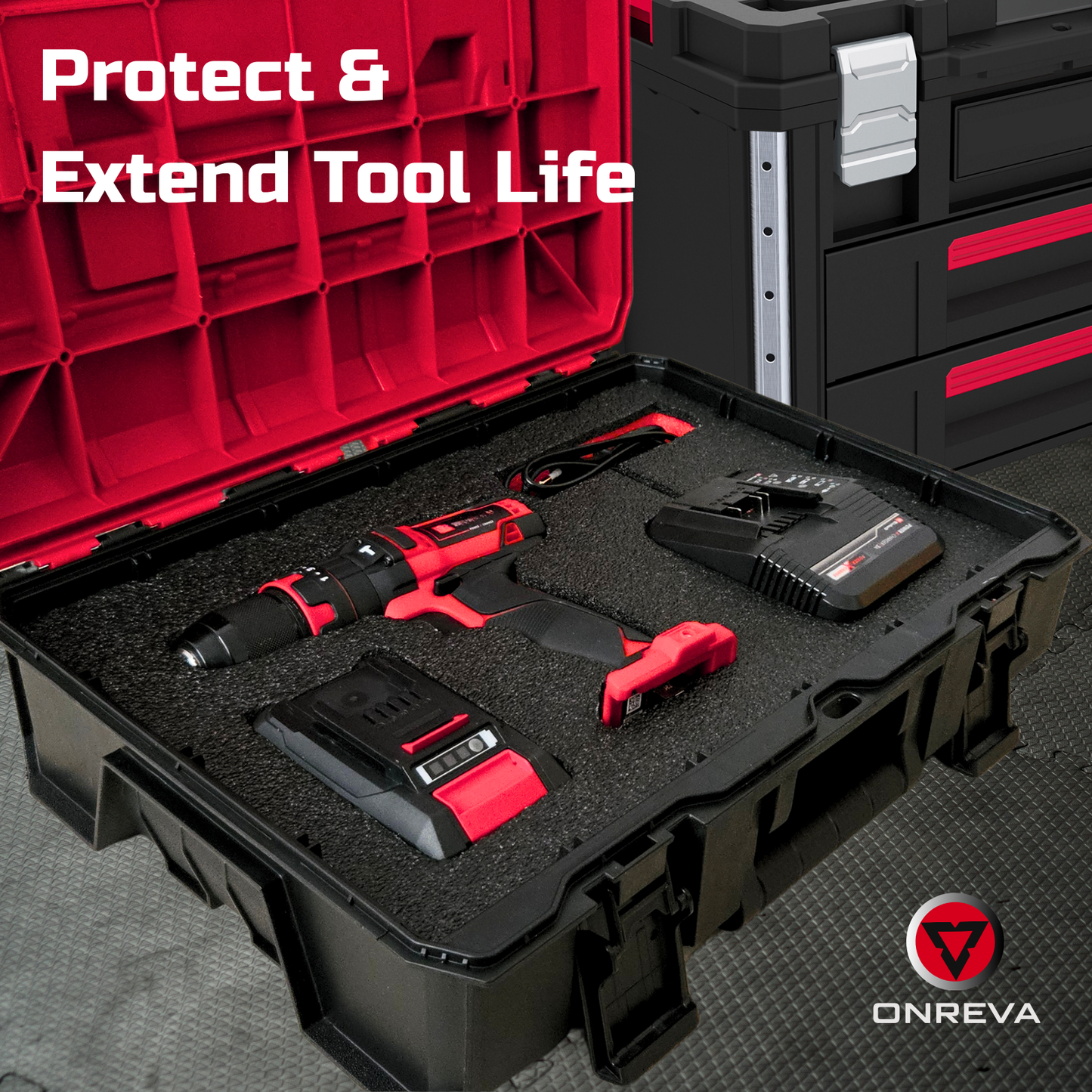 ONREVA Tool Box Foam 42x22x2 inch 2Pack, Foam Inserts for Cases, Polyethylene Storage Sheets for Toolbox Hard Case, Tool Shadow Insert, Kaizen Organizer Sheet, Black with Red