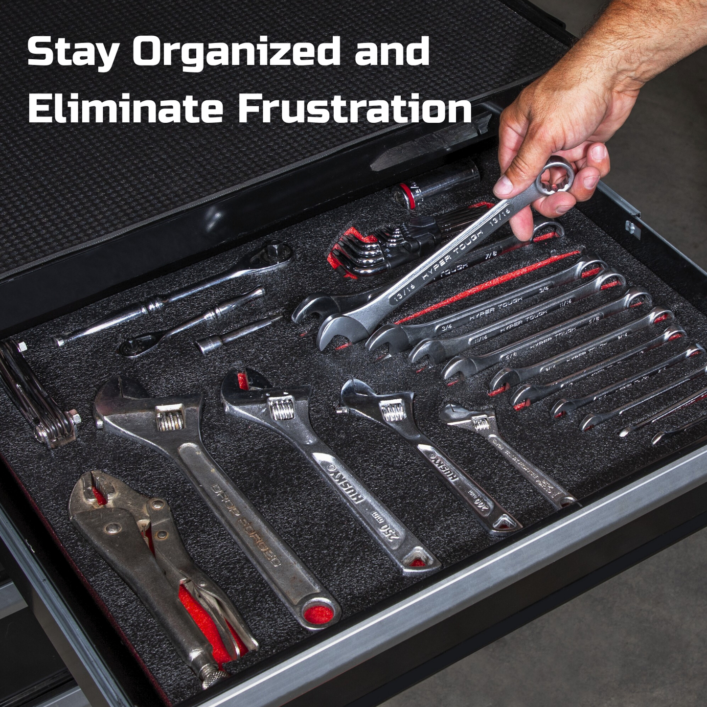 ONREVA Tool Box Foam 22x20x1 inch 3Pack, Foam Inserts for Cases, Polyethylene Storage Sheets for Toolbox Hard Case, Tool Shadow Insert, Kaizen Organizer Sheet, Black with Red