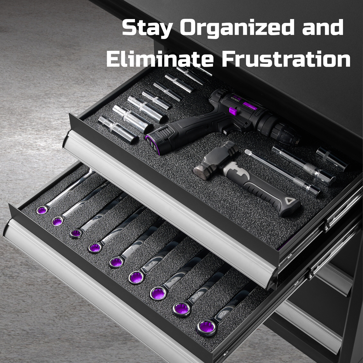 ONREVA Tool Box Foam Organizer 48x24x1 inch 1 PC, Kaizen Sheets for Pro Tool Control, Custom Tool Shadow Inserts for Cases & Drawers, High Density Polyethylene Foam, Black with Purple