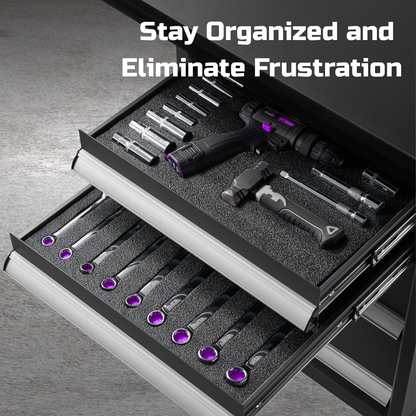 ONREVA Tool Box Foam Organizer 48x24x1 inch 1 PC, Kaizen Sheets for Pro Tool Control, Custom Tool Shadow Inserts for Cases & Drawers, High Density Polyethylene Foam, Black with Purple