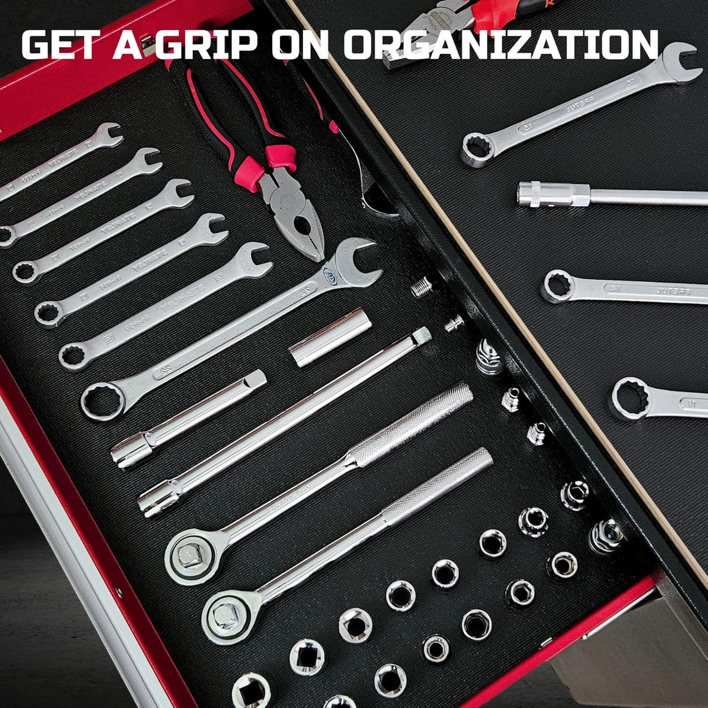 ONREVA Tool Box Liner 28 inch Wide x 22 ft Large, Thick Heavy Duty Toolbox Drawer Liners, Rolling Tool Chest Foam Mat, Shelf Rubber Mat, Black Non-Slip Organizer Pad for Cabinet, Workbench