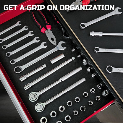 ONREVA Tool Box Liner 28 inch Wide x 22 ft Large, Thick Heavy Duty Toolbox Drawer Liners, Rolling Tool Chest Foam Mat, Shelf Rubber Mat, Black Non-Slip Organizer Pad for Cabinet, Workbench