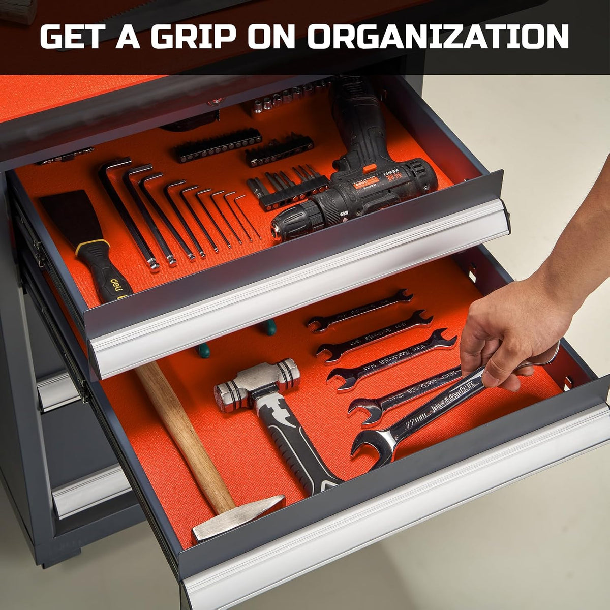 Tool Box Liner 16" Wide x 18 Ft, 1/8" Thick Heavy Duty Toolbox Drawer Liners for Tool Chest Cabinet Workbench & Garage Shelf, Protective Non-Slip Mat for Mechanics & Workshops, Orange